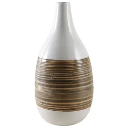 Vase décoratif bambou naturel et laqué blanc