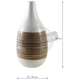 Vase décoratif bambou naturel et laqué blanc