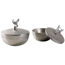 Boites rondes cerfs en aluminium (Lot de 2)