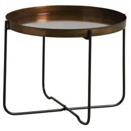 Table plateau rond en métal doré vieilli