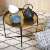 Table plateau rond en métal doré vieilli