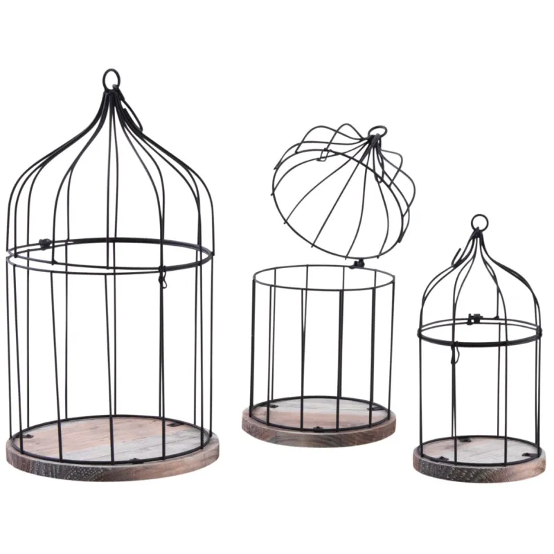 Cages en métal laqué et bois (Lot de 3)