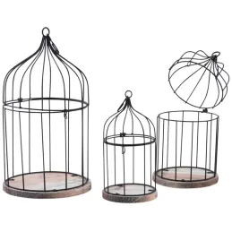 Cages en métal laqué et bois (Lot de 3)
