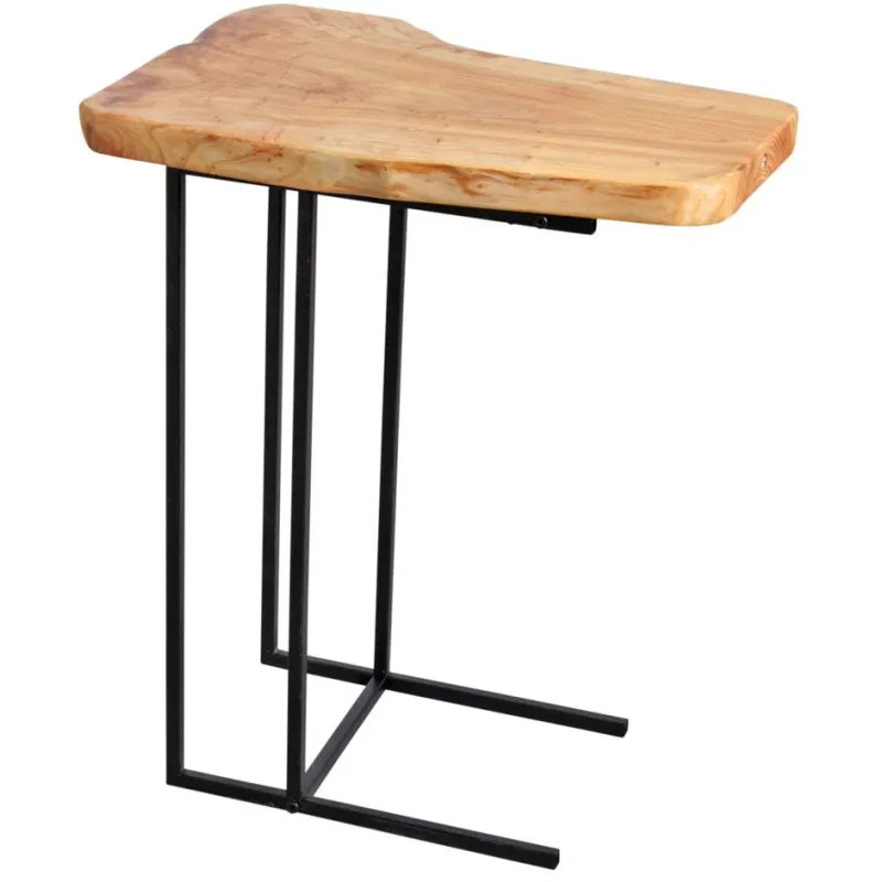 Table d'appoint en bois brut et métal noir