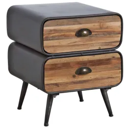 Table de nuit en métal et tiroirs bois