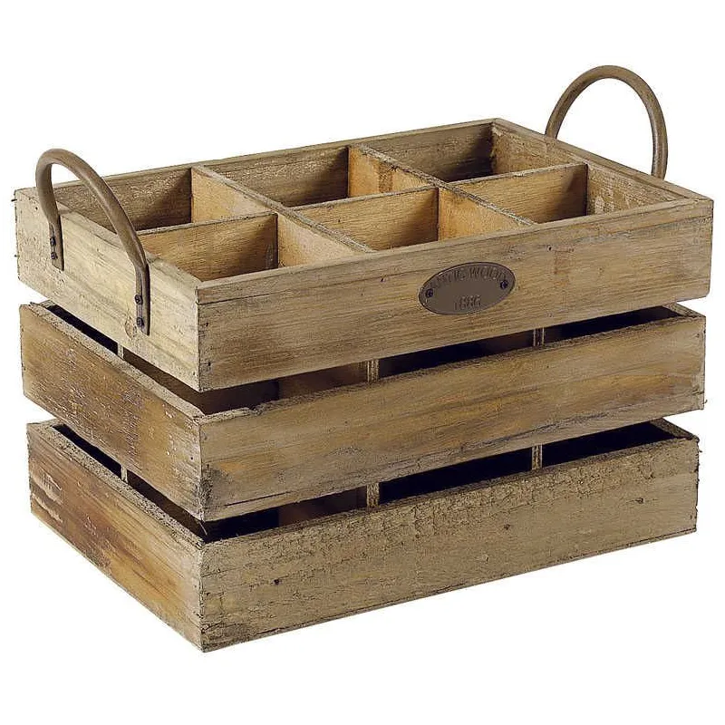 Caisse de rangement 6 bouteilles anses métal