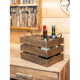 Caisse de rangement 6 bouteilles anses métal