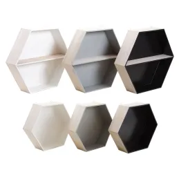 Etagères hexagonales en bois (Lot de 6)