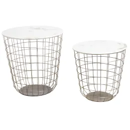 Tables en métal doré antique et marbre (Lot de 2)