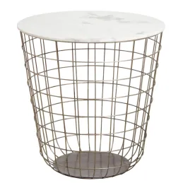 Tables en métal doré antique et marbre (Lot de 2)