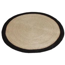 Tapis rond jute naturelle avec bords noirs