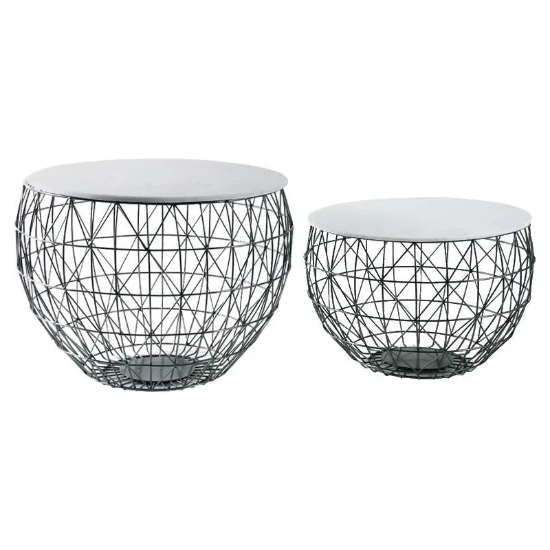 Tables basses en métal et marbre (Lot de 2)
