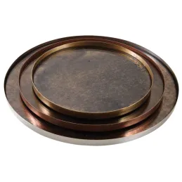 Plateaux ronds en métal patiné et verre (Lot de 3)