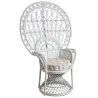 Fauteuil Emmanuelle en rotin laqué blanc avec coussin