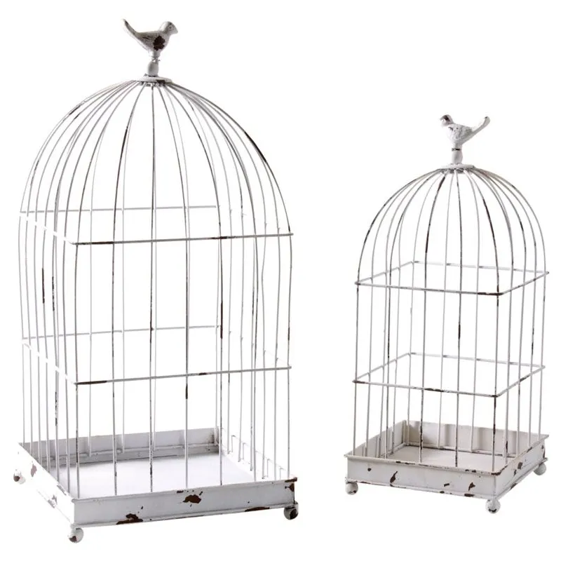 Cages en métal laqué blanc vieilli (Lot de 2)