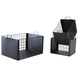 Caisses de rangement en métal laqué noir mat (Lot de 3)