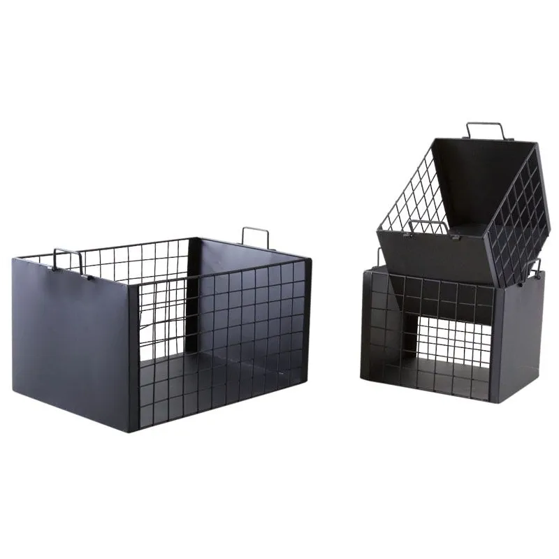 Caisses de rangement en métal laqué noir mat (Lot de 3)