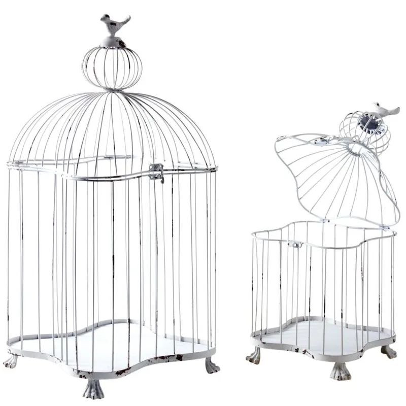 Cages en métal laqué blanc patiné (Lot de 2)