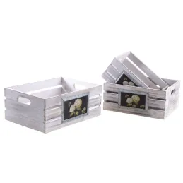 Caisses rectangulaires en bois blanchi (Lot de 3)