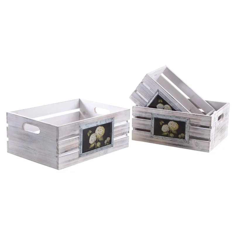 Caisses rectangulaires en bois blanchi (Lot de 3)