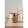 Panier rond en jonc naturel avec pompons