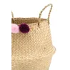 Panier rond en jonc naturel avec pompons