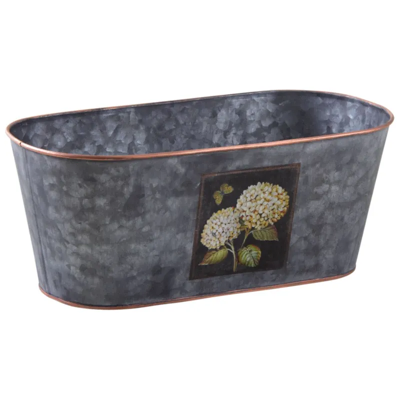Corbeille ovale en métal patiné gris Hortensia