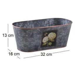 Corbeille ovale en métal patiné gris Hortensia