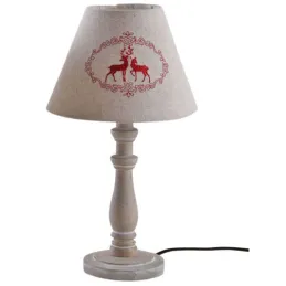 Lampe en bois et brodés de cerfs