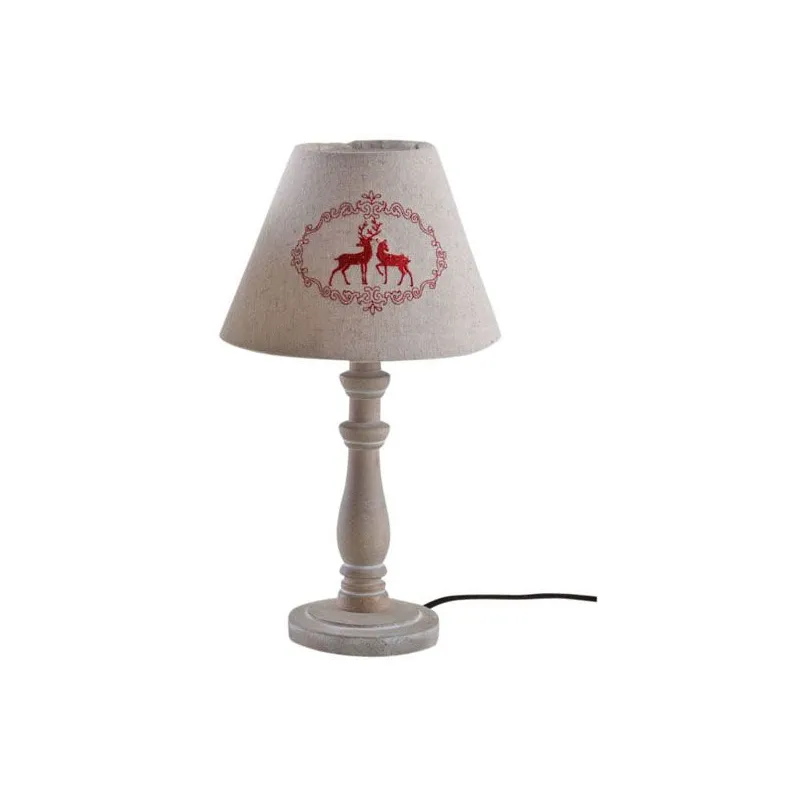 Lampe en bois et brodés de cerfs