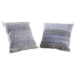 Coussin bleu et blanc en coton