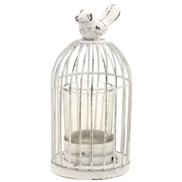 Photophore cage en métal laqué vieilli