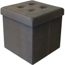Pouf coffre carré en velours synthétique capitonné