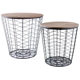 Tables d'appoint rondes en bois et métal (Lot de 2)
