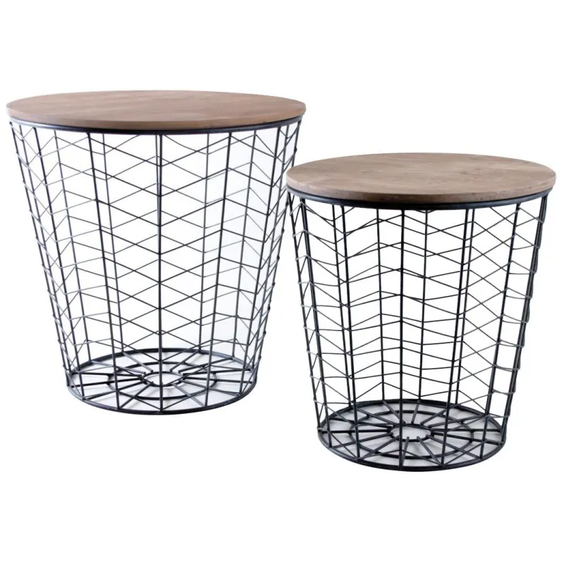 Tables d'appoint rondes en bois et métal (Lot de 2)