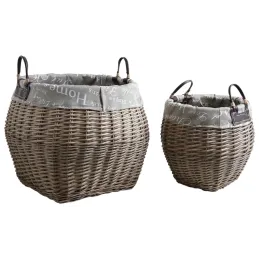 Corbeilles de rangement en osier gris (Lot de 2)