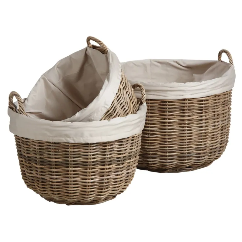 Corbeilles de rangement rondes en poelet gris (Lot de 3)