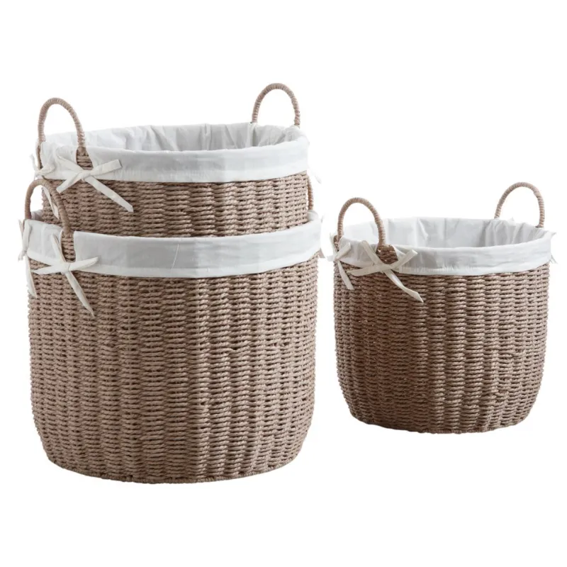 Corbeilles rondes en papier cordé taupe (Lot de 3)
