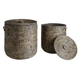 Paniers à linge ronds en jonc (lot de 2)