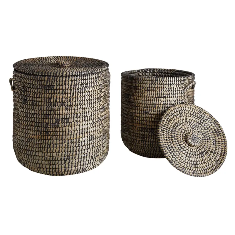 Paniers à linge ronds en jonc (lot de 2)