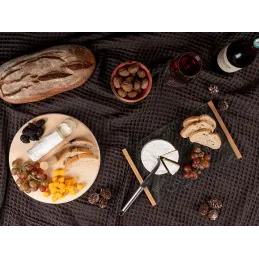 Plateau à fromages en verre et bambou avec couteau