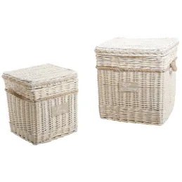 Malle carrée en osier blanchi (Lot de 2)