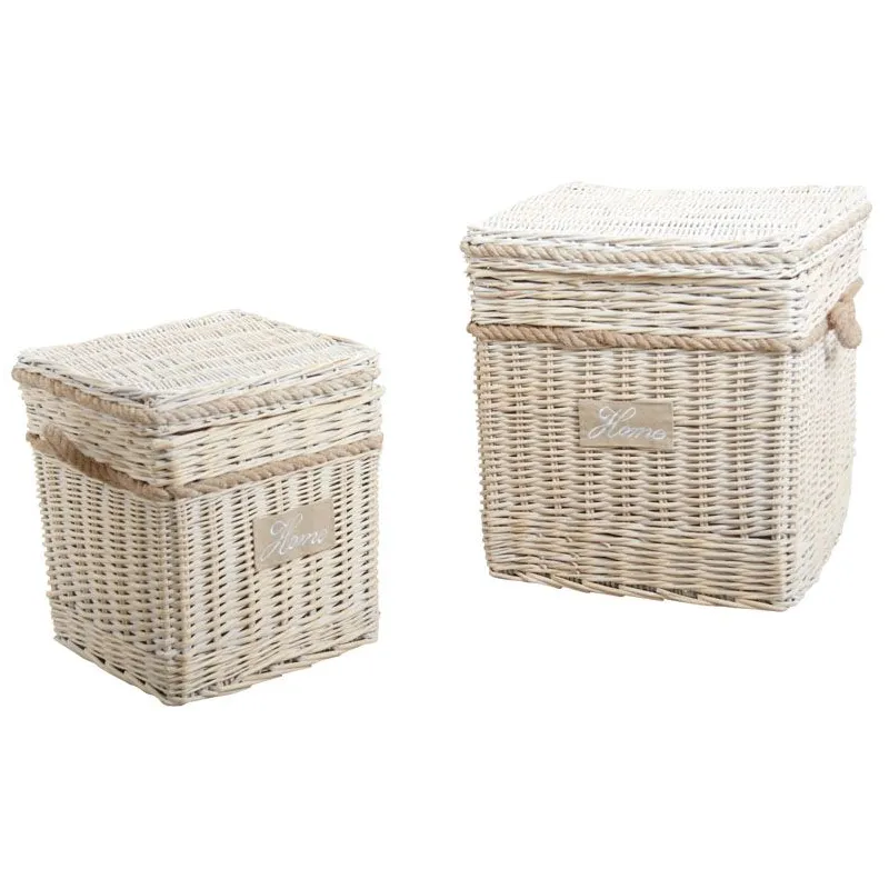 Malle carrée en osier blanchi (Lot de 2)
