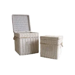 Malle carrée en osier blanchi (Lot de 2)