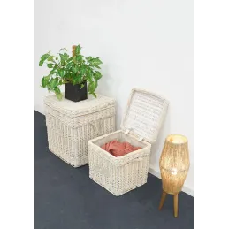Malle carrée en osier blanchi (Lot de 2)