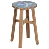 Tabouret en pin assise décor mer
