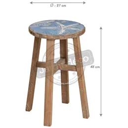 Tabouret en pin assise décor mer