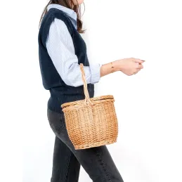 Panier à couvercle pivotant en osier clair