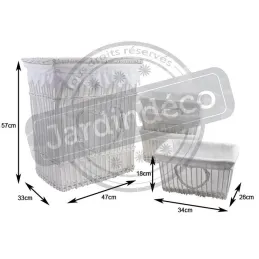 Panier à linge et 4 corbeilles coeur en osier et coton blanc (Lot de 5)