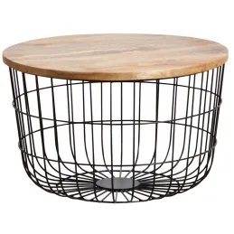 Tables basses en métal noir et bois naturel (Lot de 2)